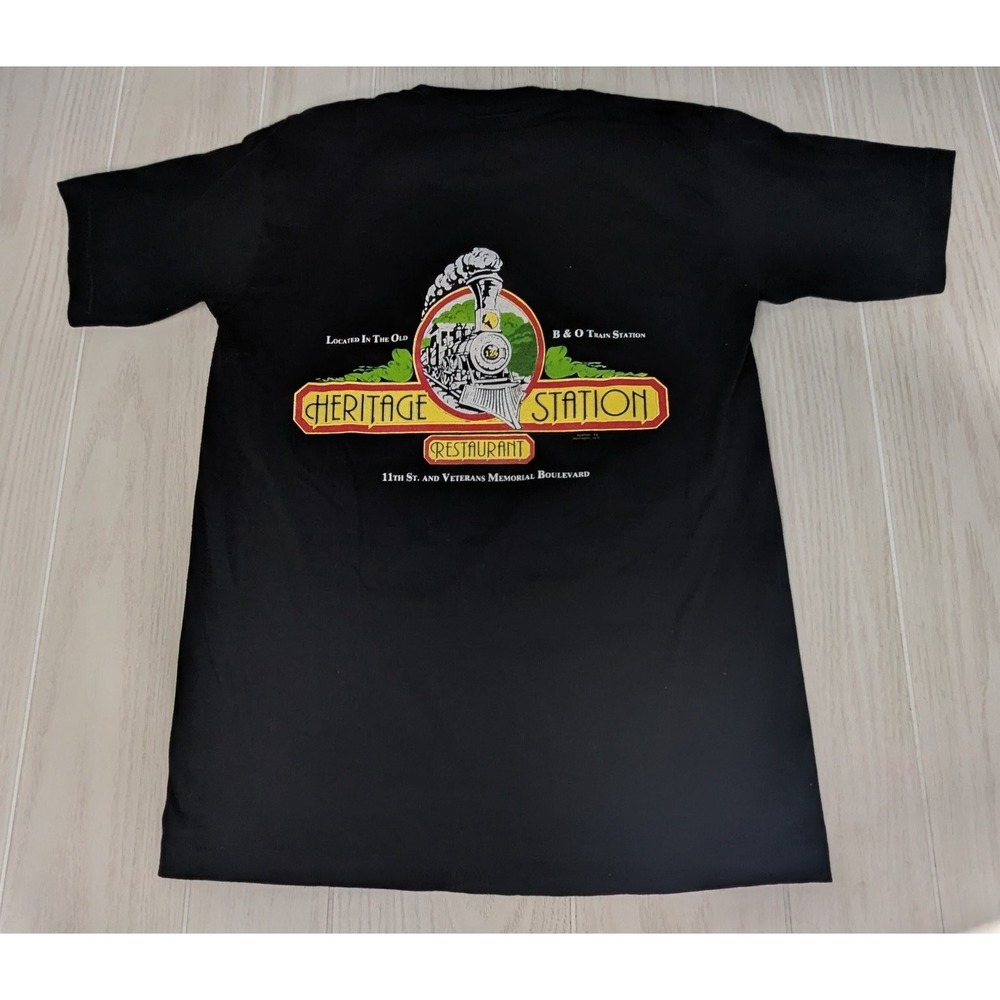 JERZEES Black M T-Shirt Heritage Station Restaurant VA Train single stitch vtg